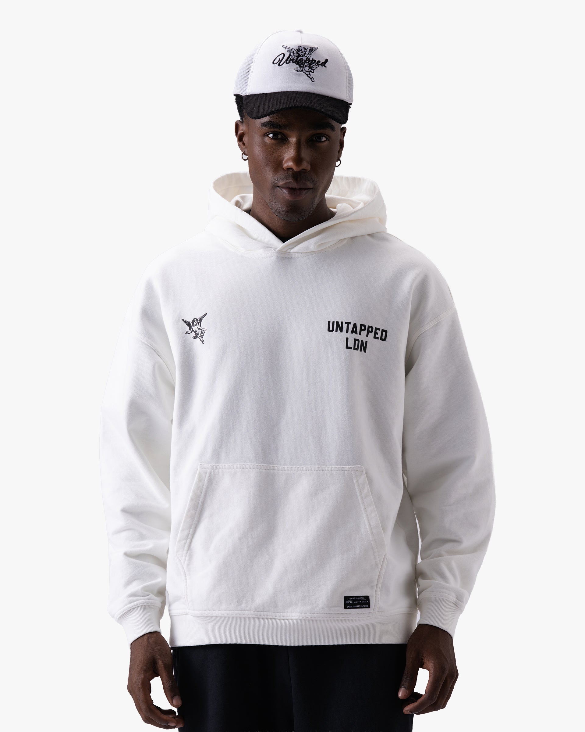 Untapped London Heritage Hoodie in Vintage White, oversized heavyweight cotton hoodie