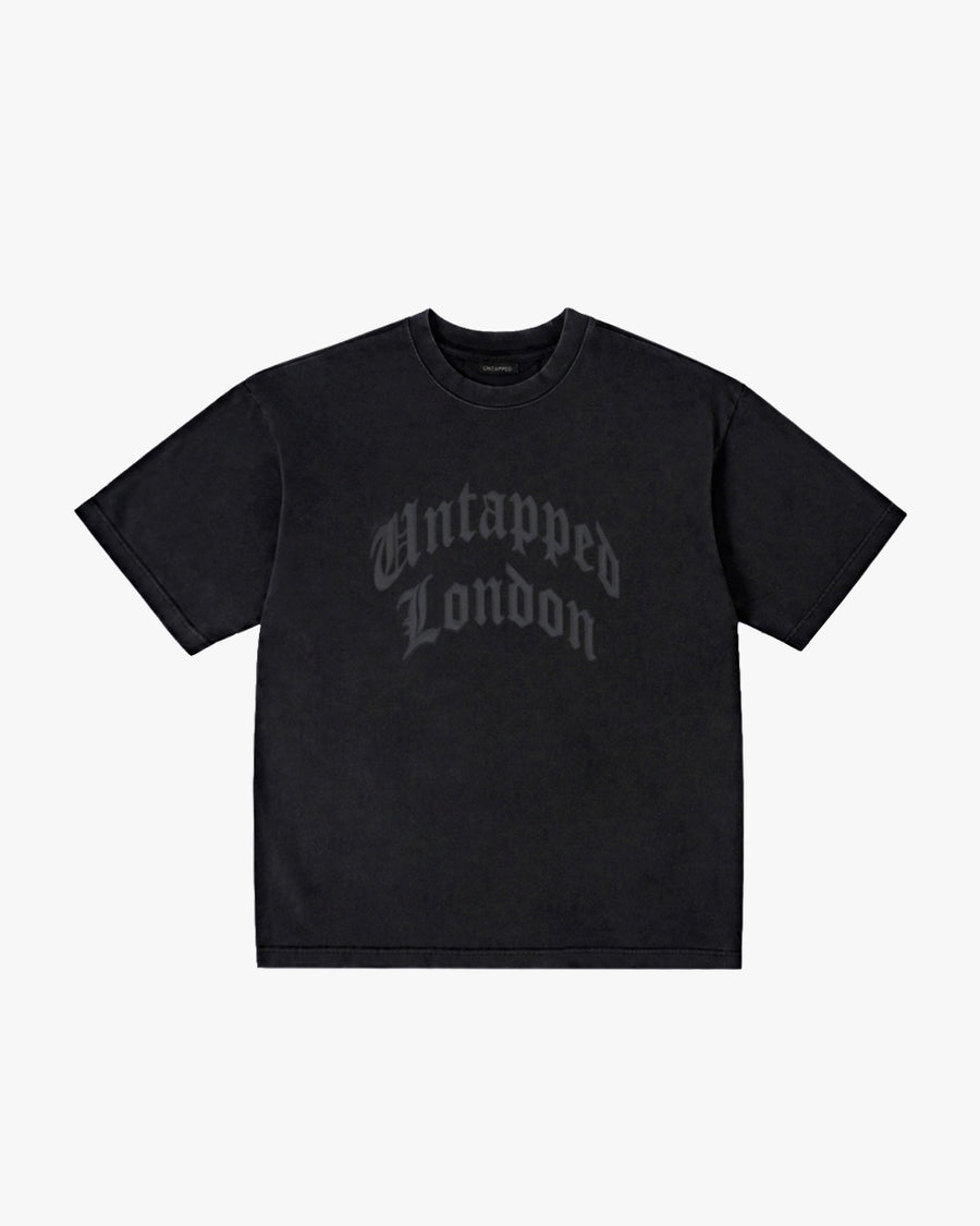 Untapped London Echo Tee in Carbon Black, heavyweight cotton t-shirt with spray-effect graphic