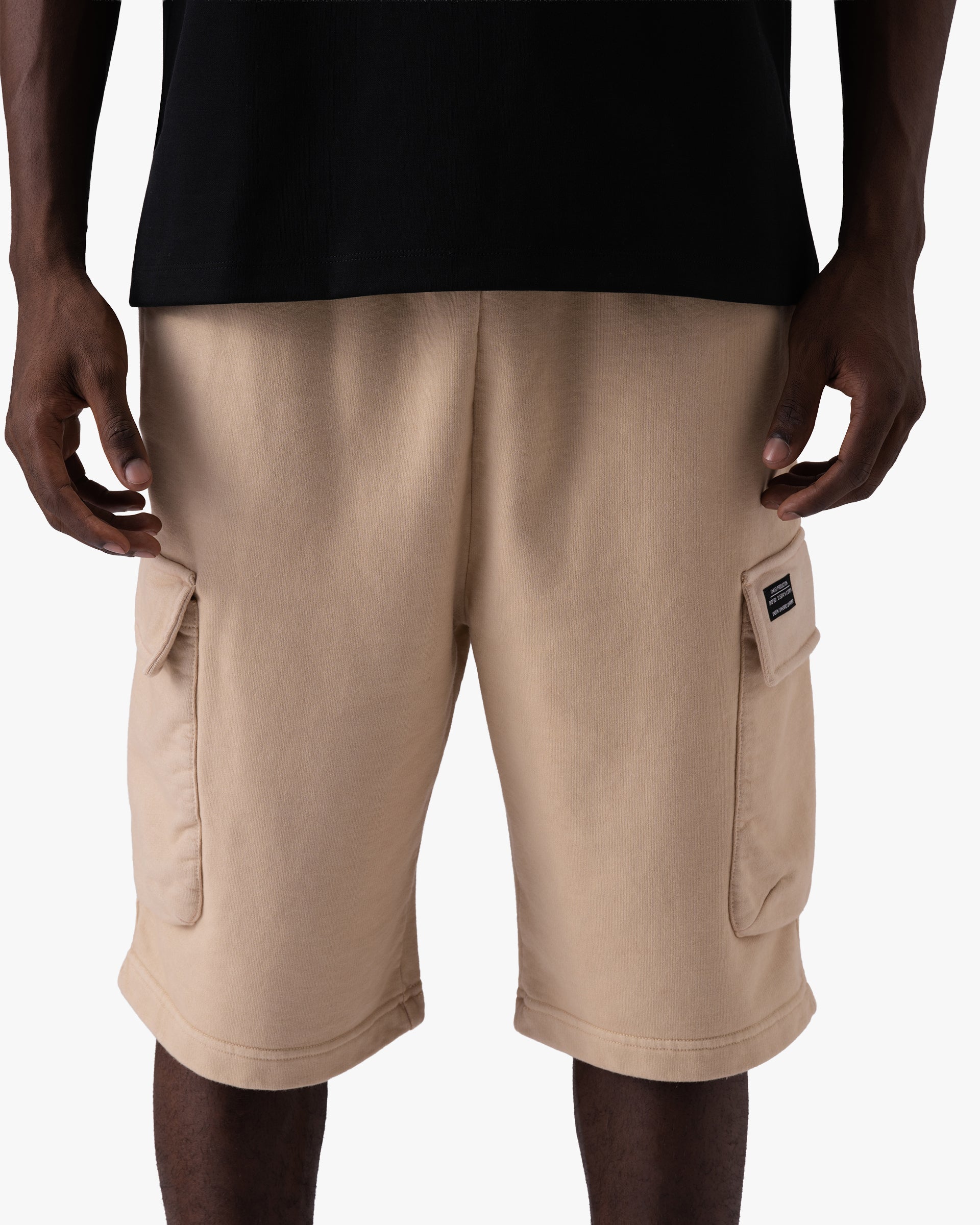Untapped London Field Cargo Short in Sandstone, heavyweight cotton cargo shorts