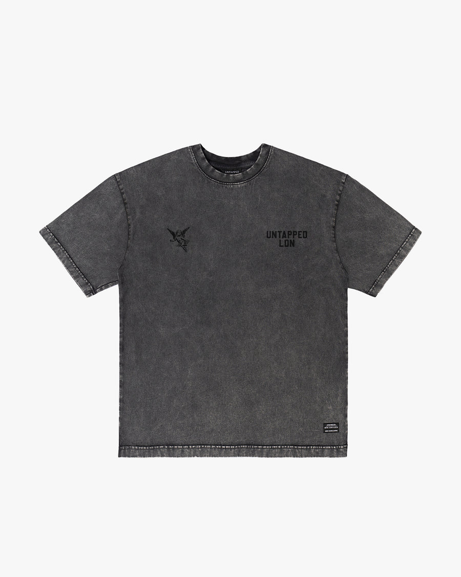Untapped London Heritage Tee in Aged Charcoal, heavyweight cotton t-shirt with screen print