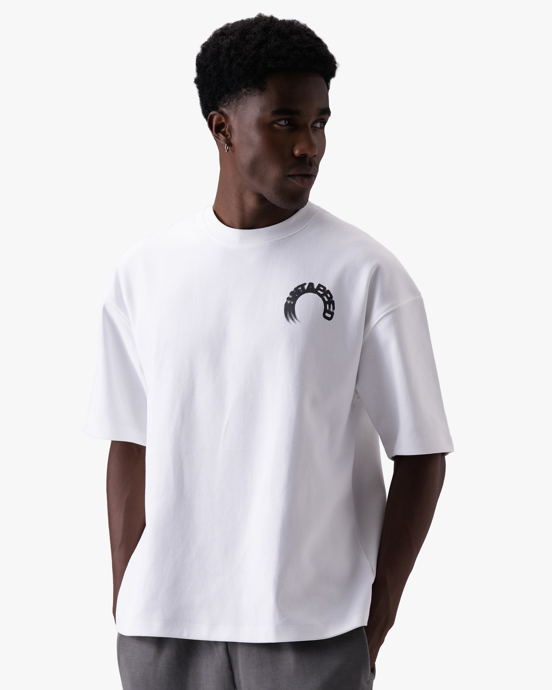 Untapped London Arc Tee in Vintage White, oversized cotton-Sorona jersey t-shirt