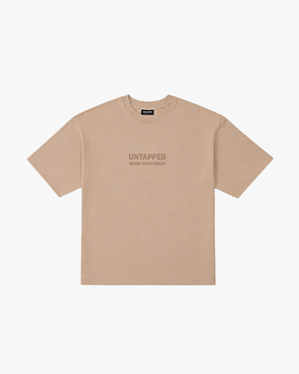 Untapped London Monogram Tee in Stone Beige, oversized heavyweight cotton t-shirt with HD print