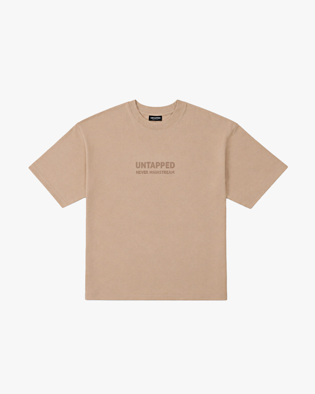 Untapped London Monogram Tee in Stone Beige, oversized heavyweight cotton t-shirt with HD print