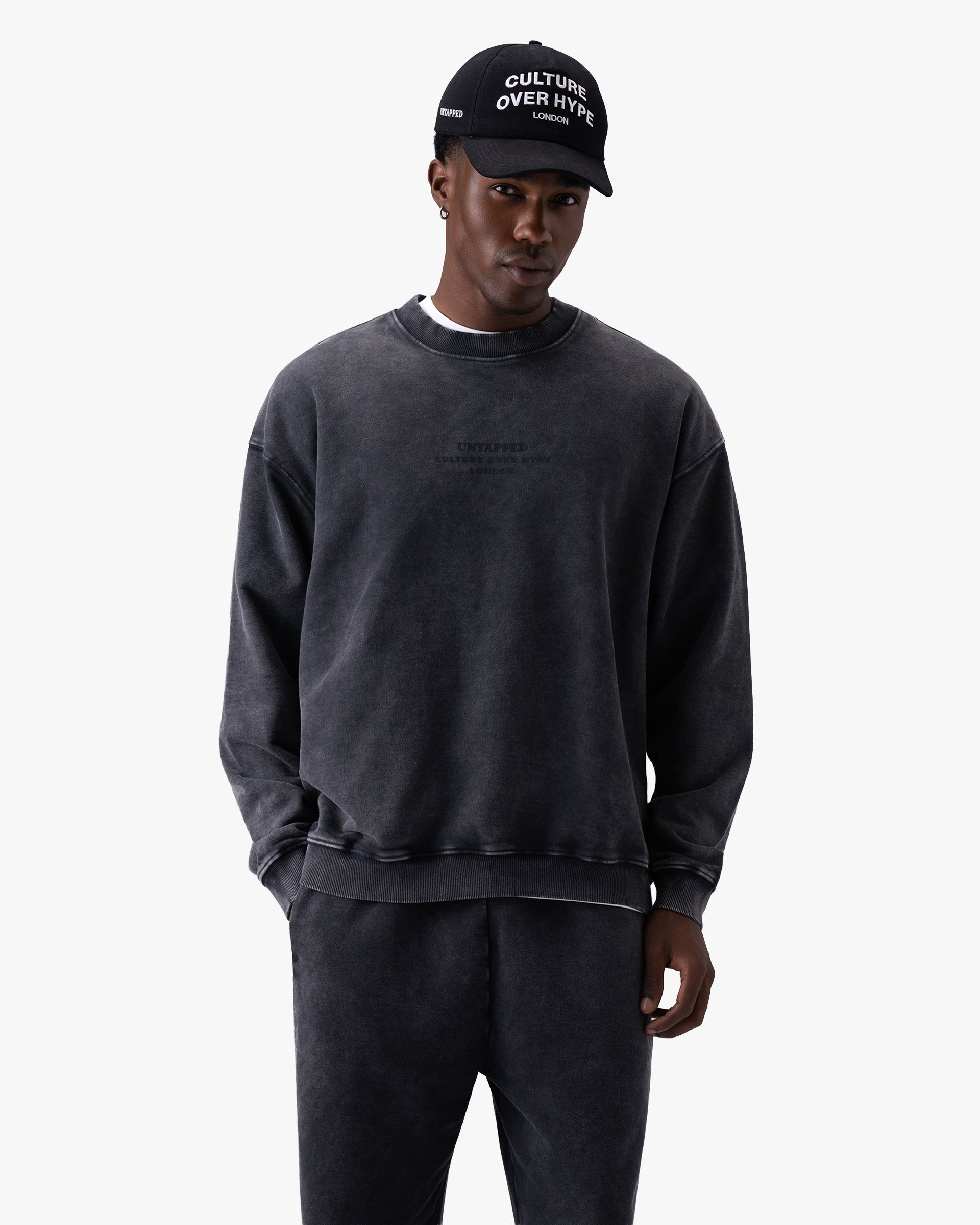 Untapped London Heritage Crew sweatshirt in Aged Charcoal, heavyweight loopback cotton