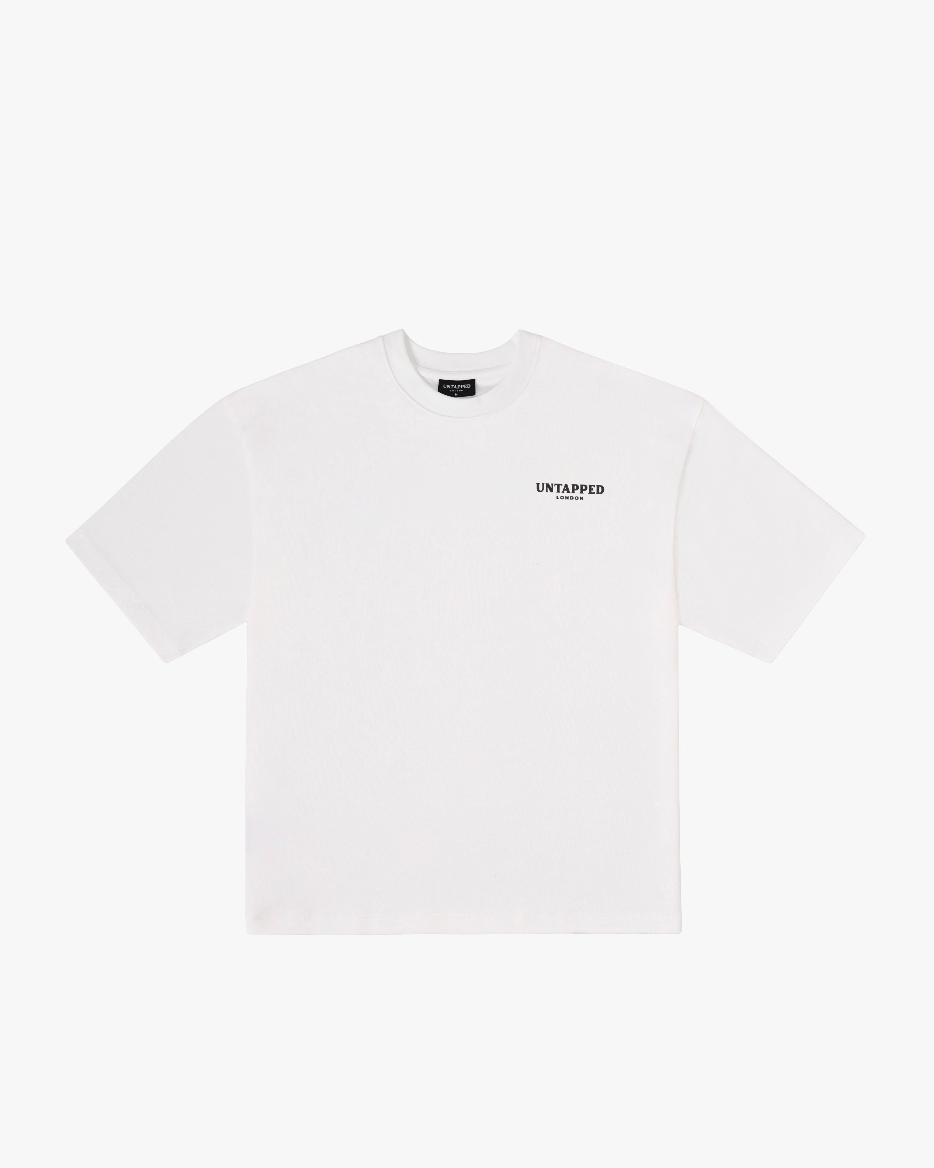Untapped London Signature Tee in Vintage White, oversized heavyweight cotton t-shirt with HD print