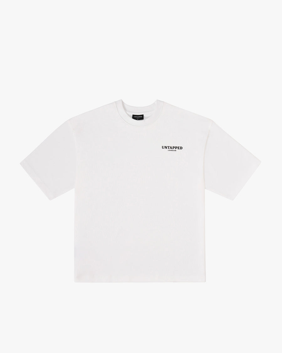 Untapped London Signature Tee in Vintage White, oversized heavyweight cotton t-shirt with HD print