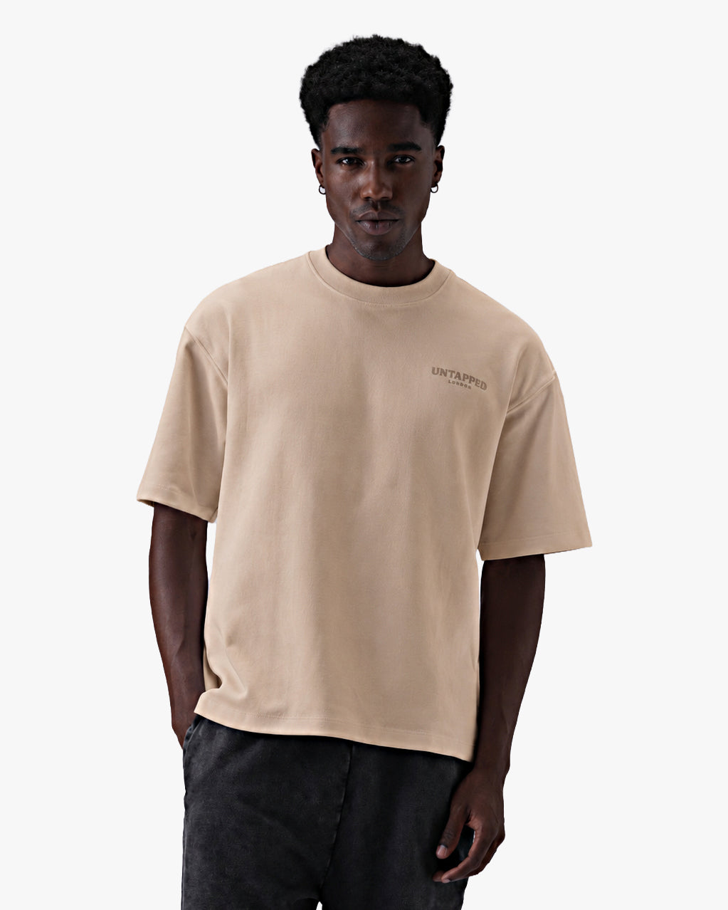 Untapped London Signature Tee Tonal in Stone Beige, oversized heavyweight cotton t-shirt