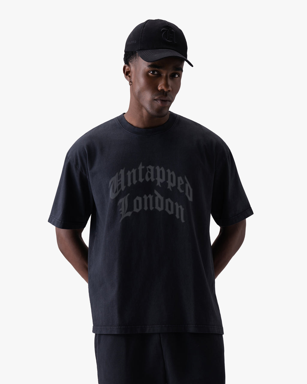 Untapped London Echo Tee in Carbon Black, heavyweight cotton t-shirt with spray-effect graphic