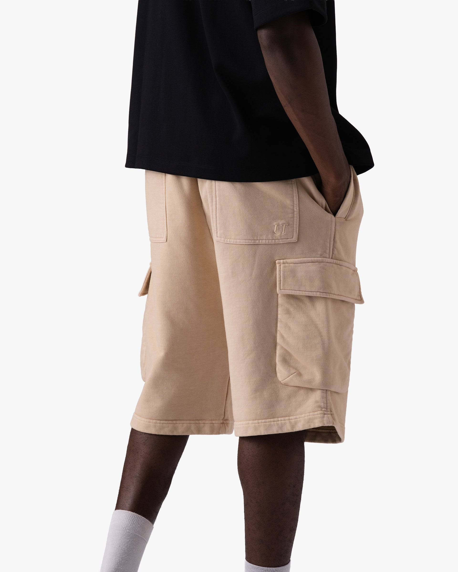 Untapped London Field Cargo Short in Sandstone, heavyweight cotton cargo shorts