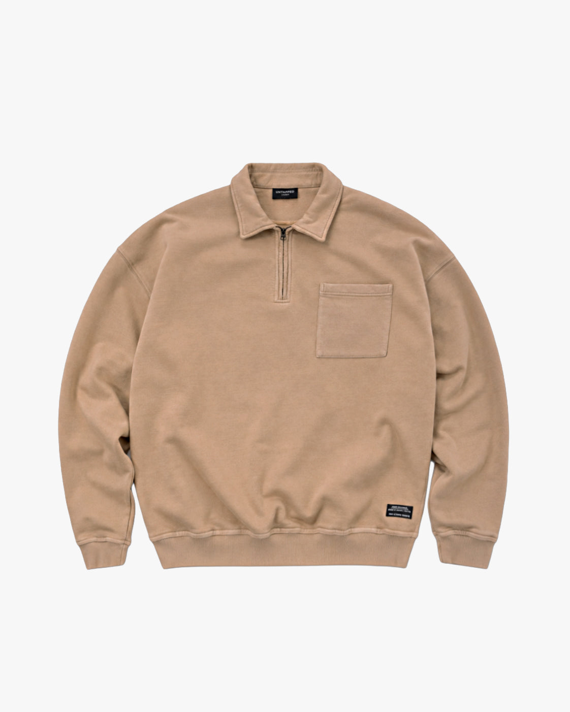 Untapped London Field Quarter Zip in Sandstone, heavyweight cotton quarter-zip top