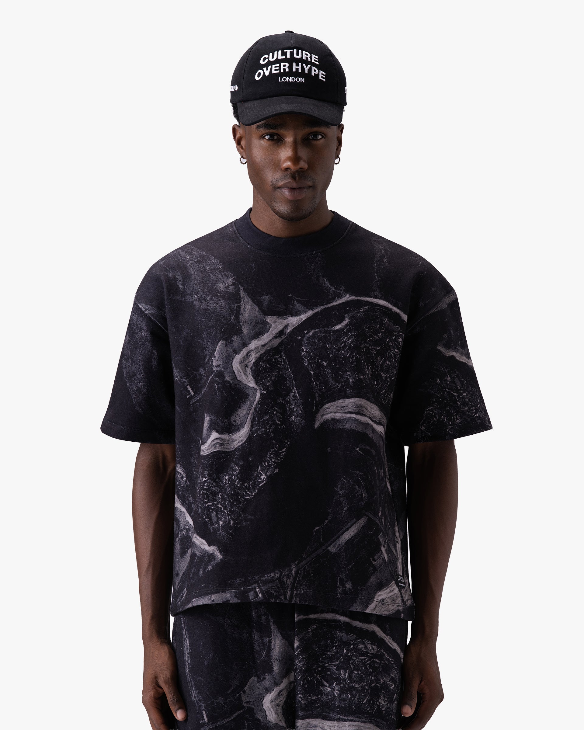 Untapped London Terrain Tee in Black Marble print, oversized heavyweight cotton t-shirt