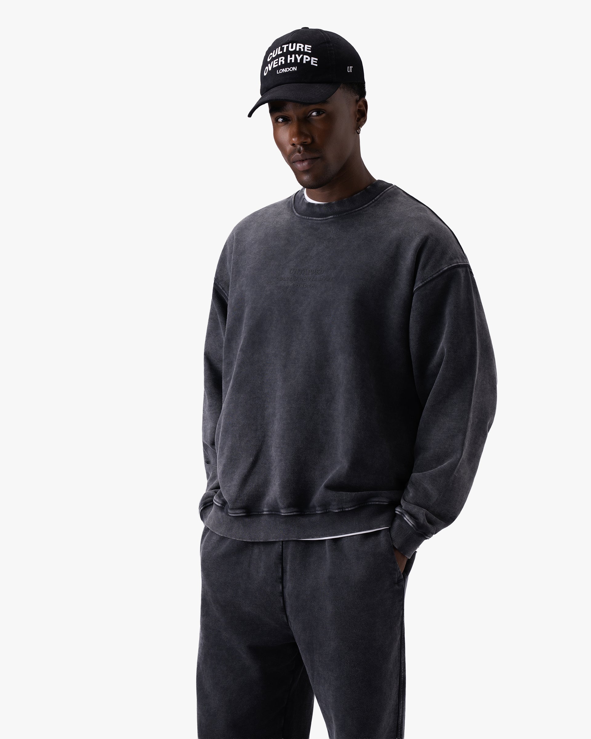 Untapped London Heritage Crew sweatshirt in Aged Charcoal, heavyweight loopback cotton