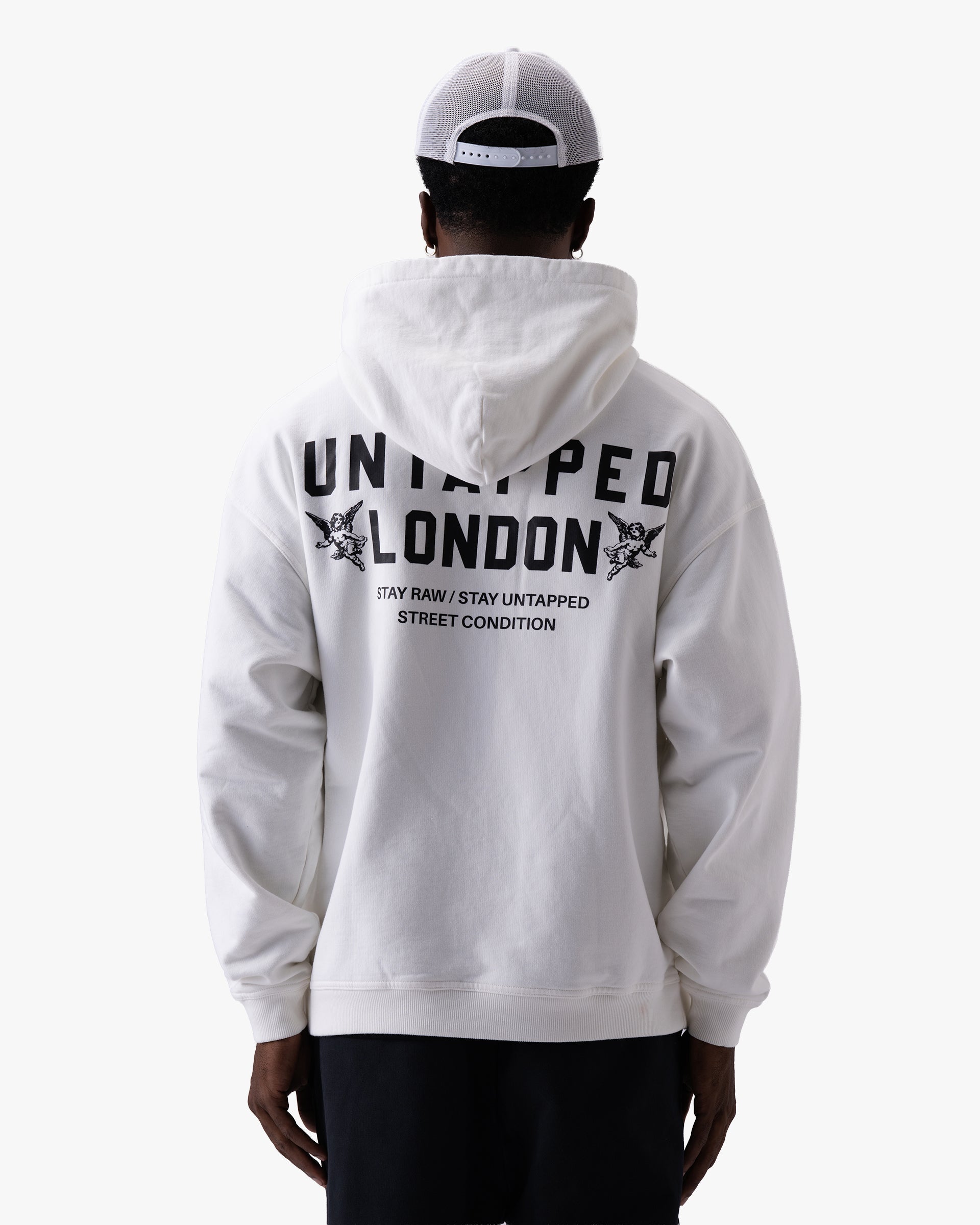 Untapped London Heritage Hoodie in Vintage White, oversized heavyweight cotton hoodie