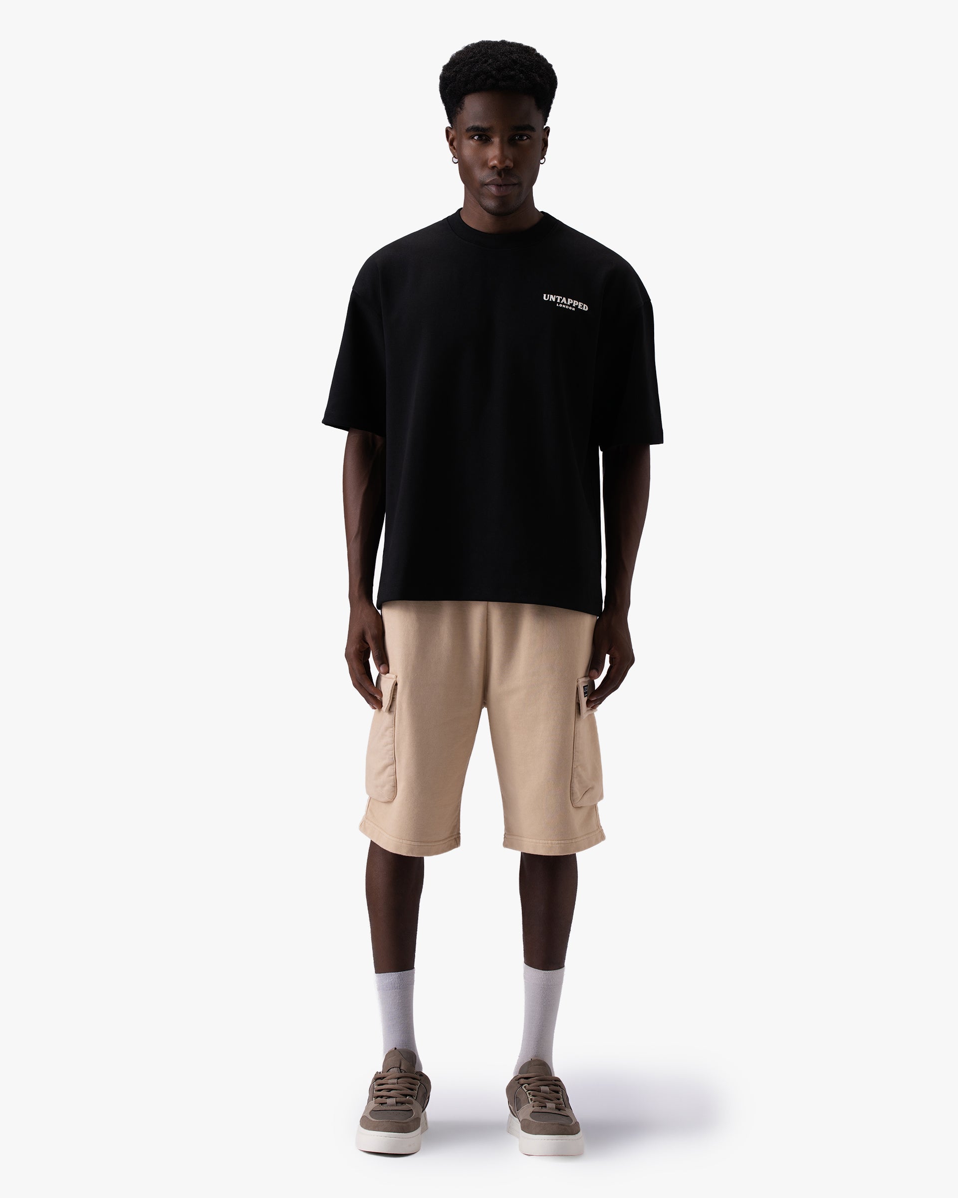 Untapped London Field Cargo Short in Sandstone, heavyweight cotton cargo shorts