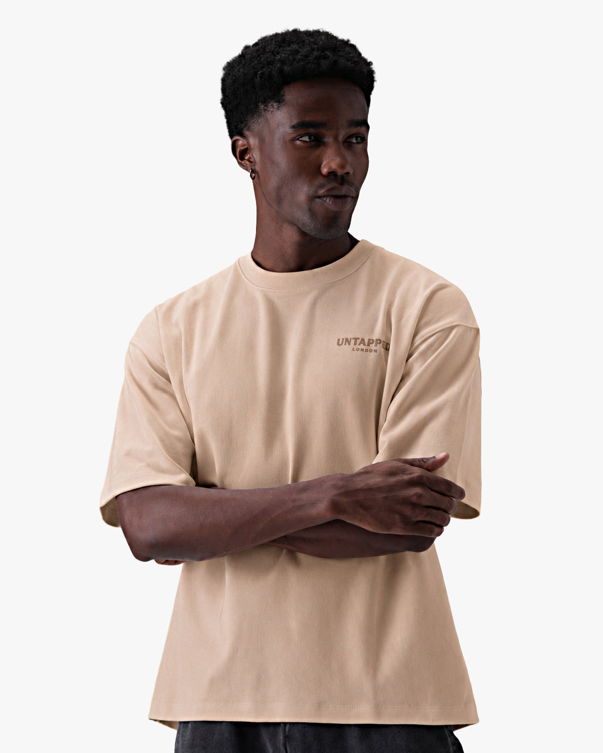 Untapped London Signature Tee Tonal in Stone Beige, oversized heavyweight cotton t-shirt