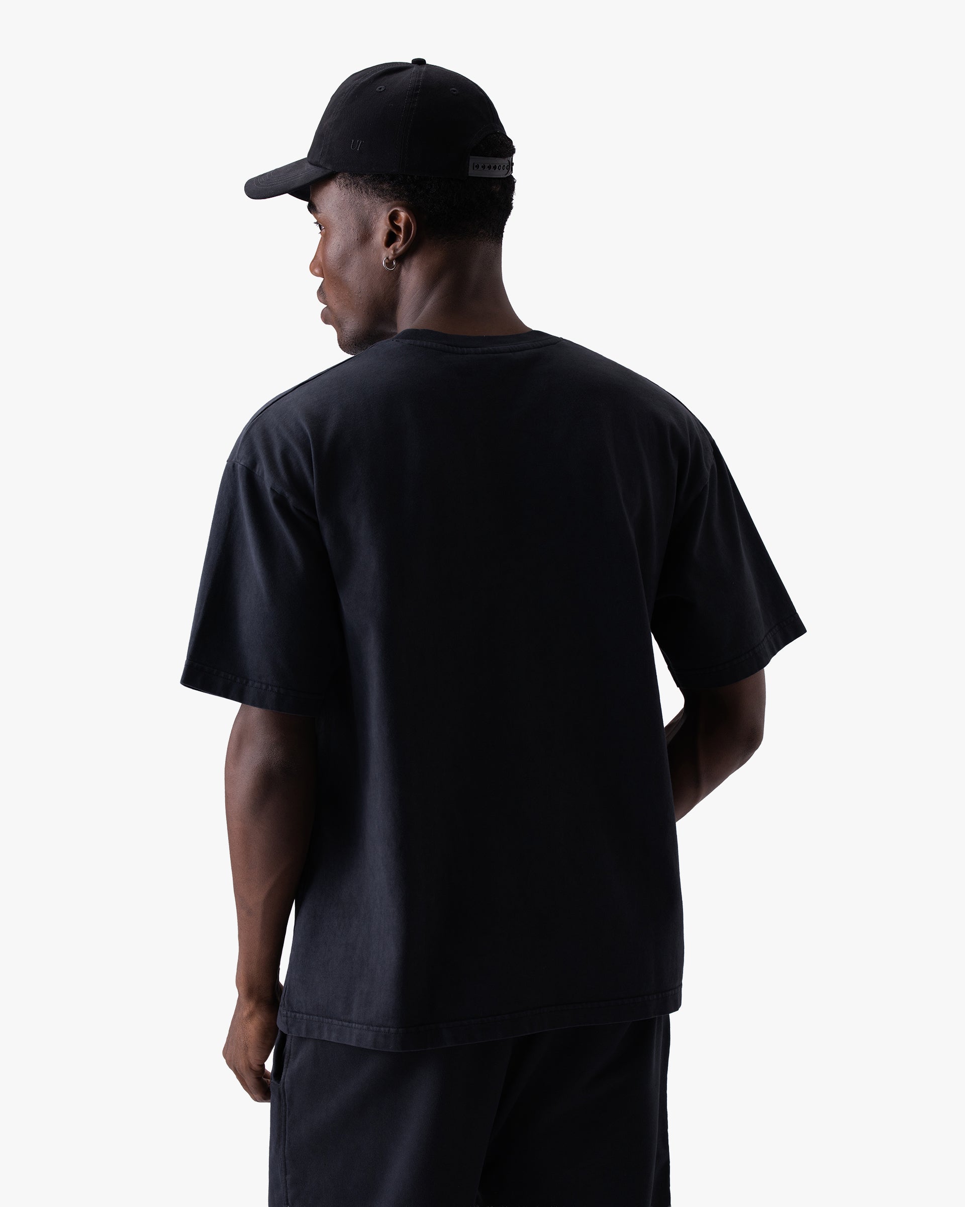 Untapped London Echo Tee in Carbon Black, heavyweight cotton t-shirt with spray-effect graphic