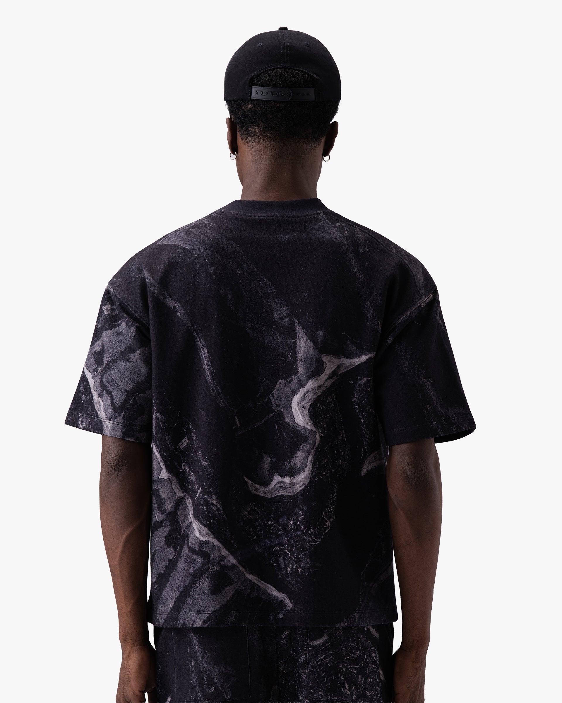 Untapped London Terrain Tee in Black Marble print, oversized heavyweight cotton t-shirt