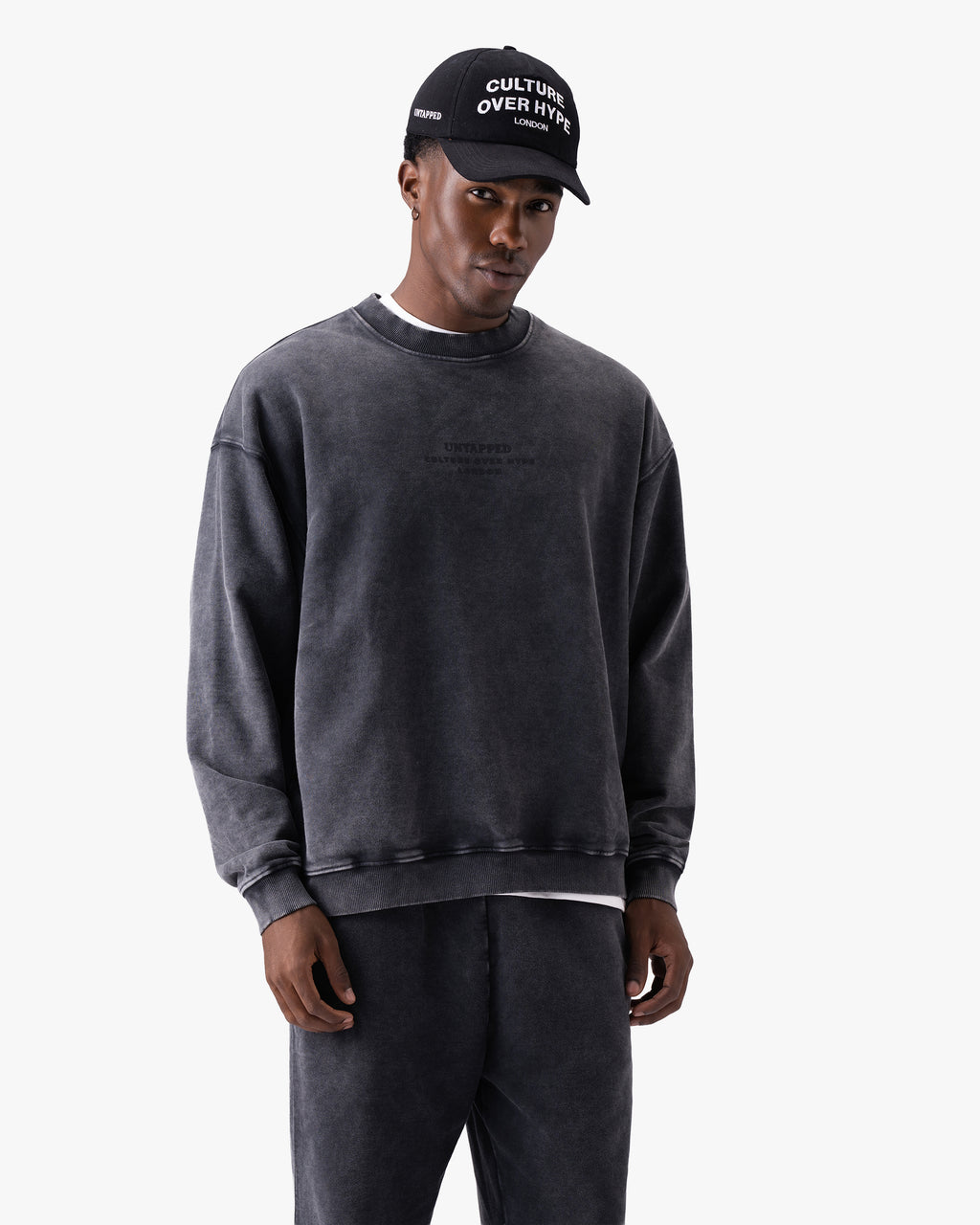 Untapped London Heritage Crew sweatshirt in Aged Charcoal, heavyweight loopback cotton