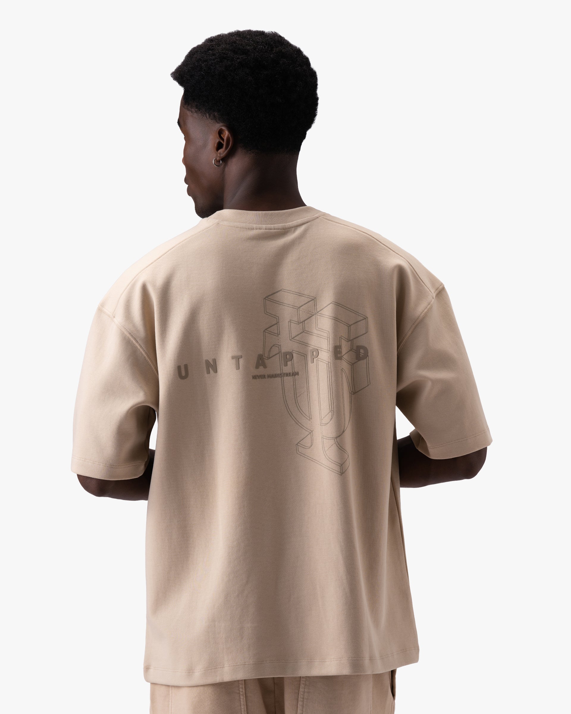 Untapped London Monogram Tee in Stone Beige, oversized heavyweight cotton t-shirt with HD print