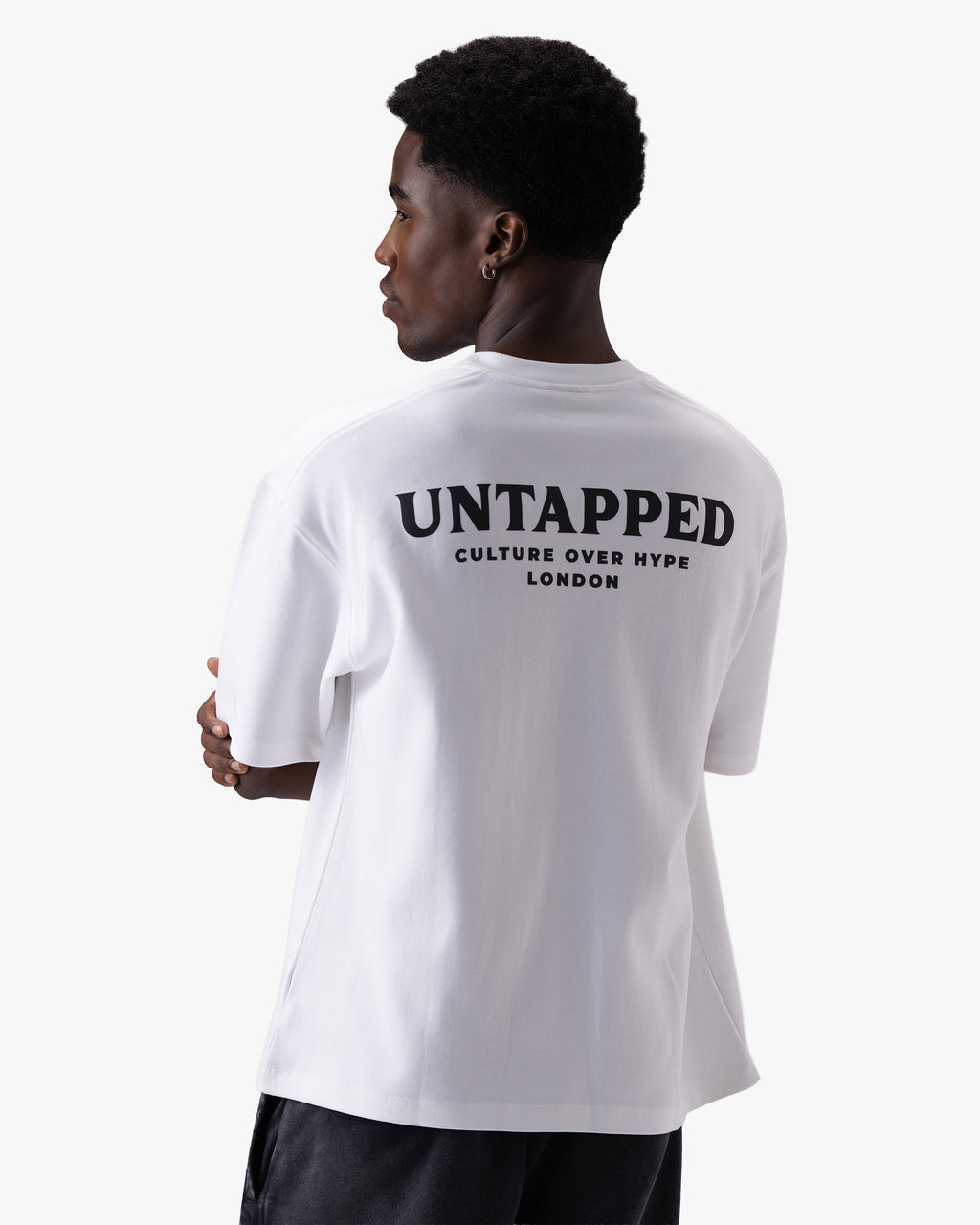 Untapped London Signature Tee in Vintage White, oversized heavyweight cotton t-shirt with HD print