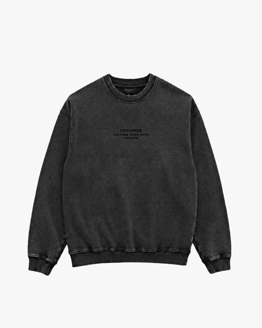Untapped London Heritage Crew sweatshirt in Aged Charcoal, heavyweight loopback cotton