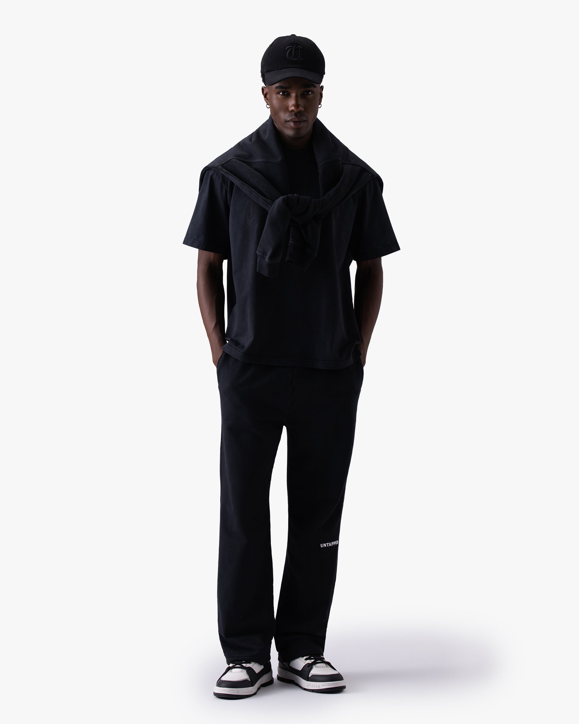 Untapped London Echo Tee in Carbon Black, heavyweight cotton t-shirt with spray-effect graphic