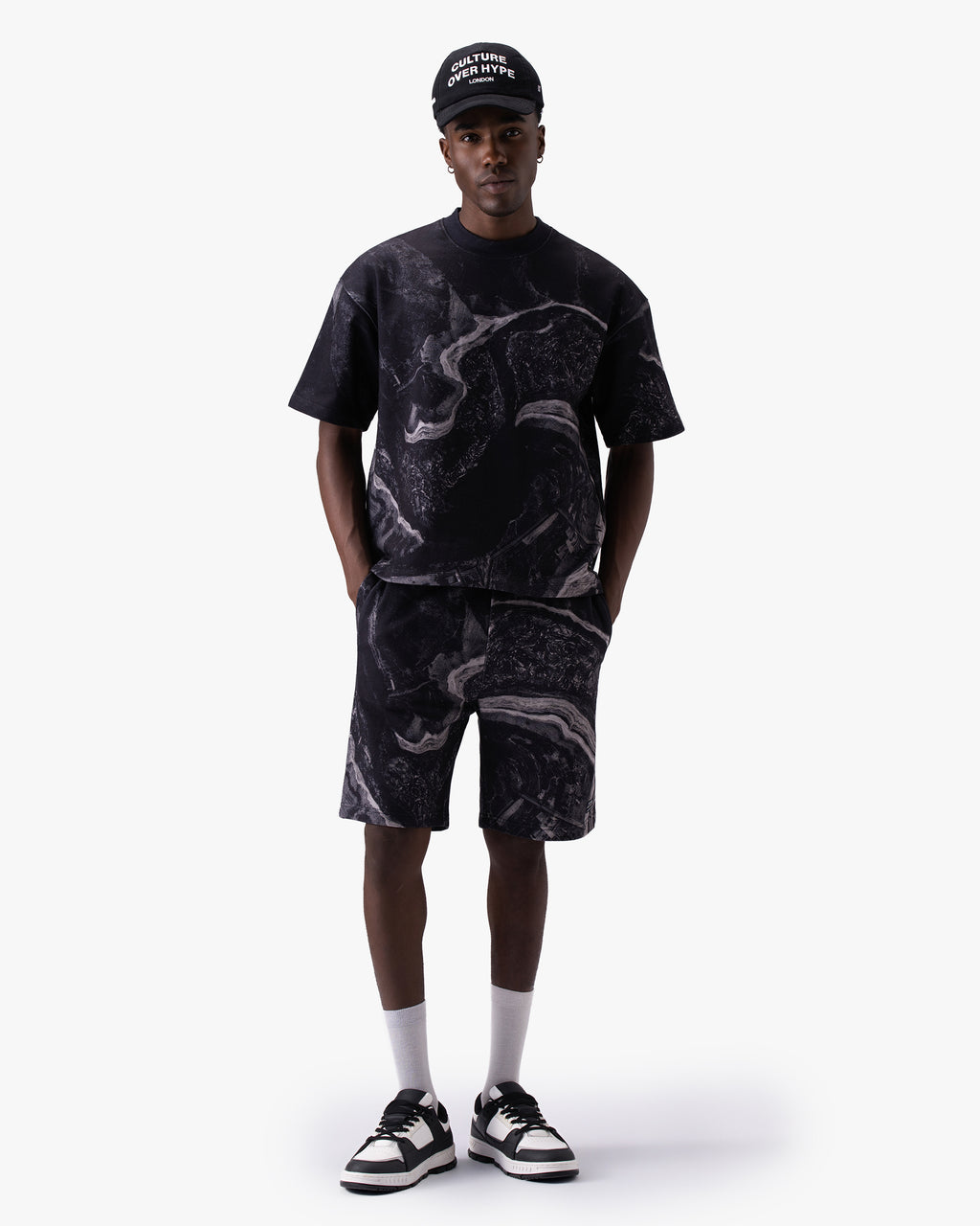 Untapped London Terrain Tee in Black Marble print, oversized heavyweight cotton t-shirt