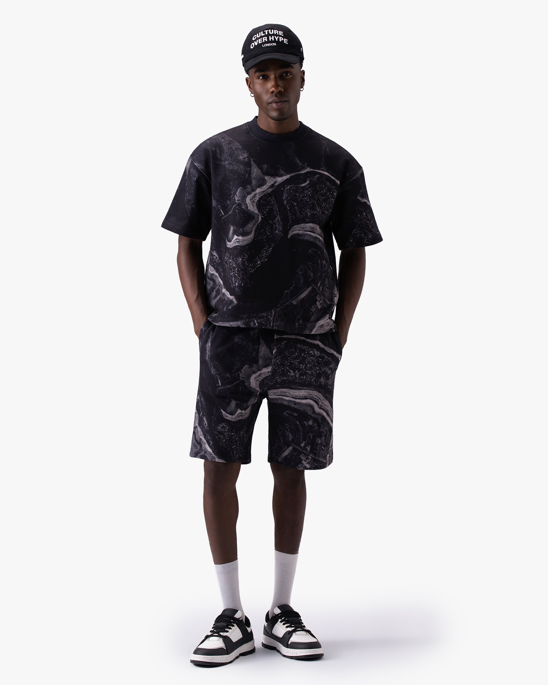 Untapped London Terrain Tee in Black Marble print, oversized heavyweight cotton t-shirt