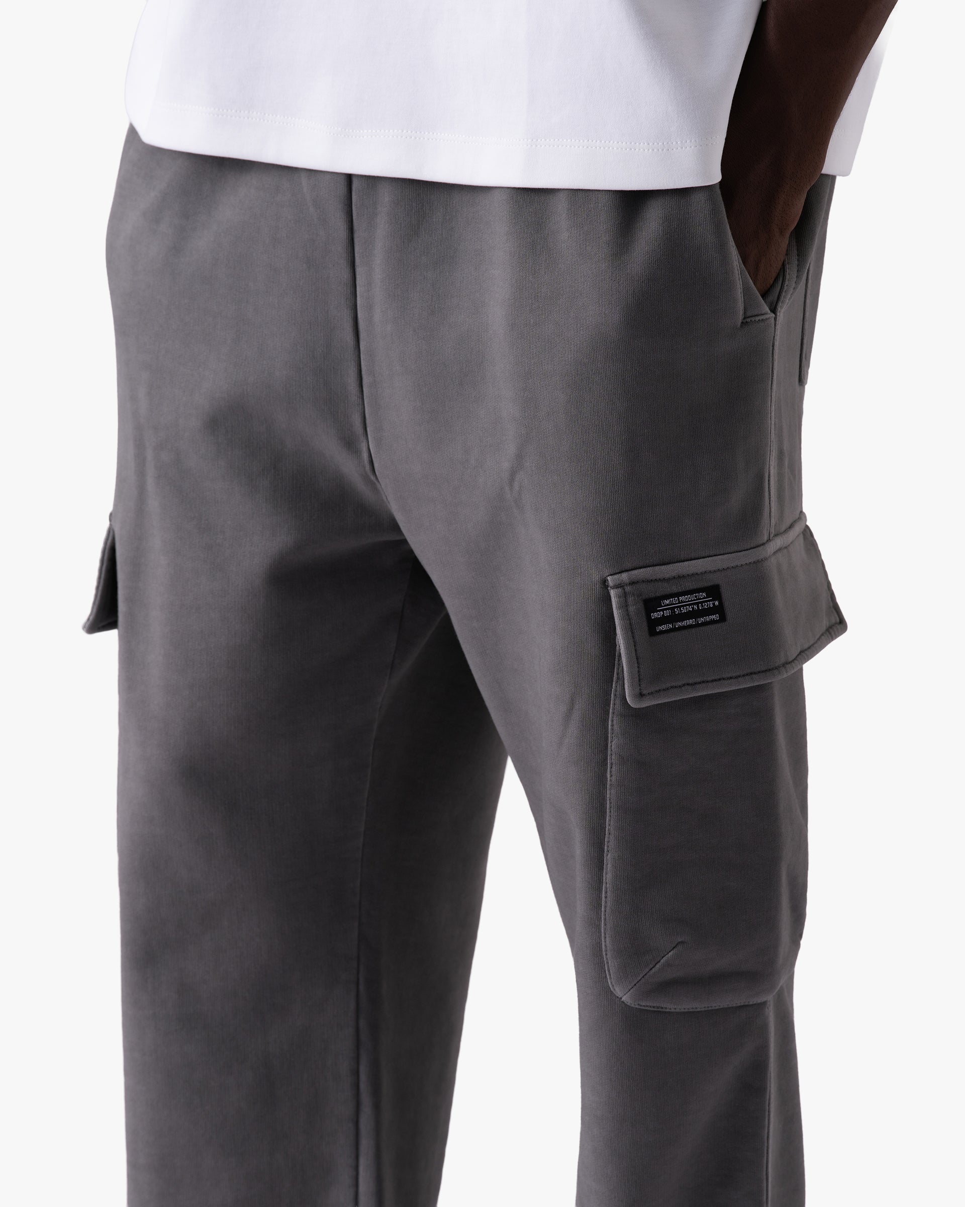 Untapped London Field Cargo trousers in Aged Grey, heavyweight cotton cargo trousers