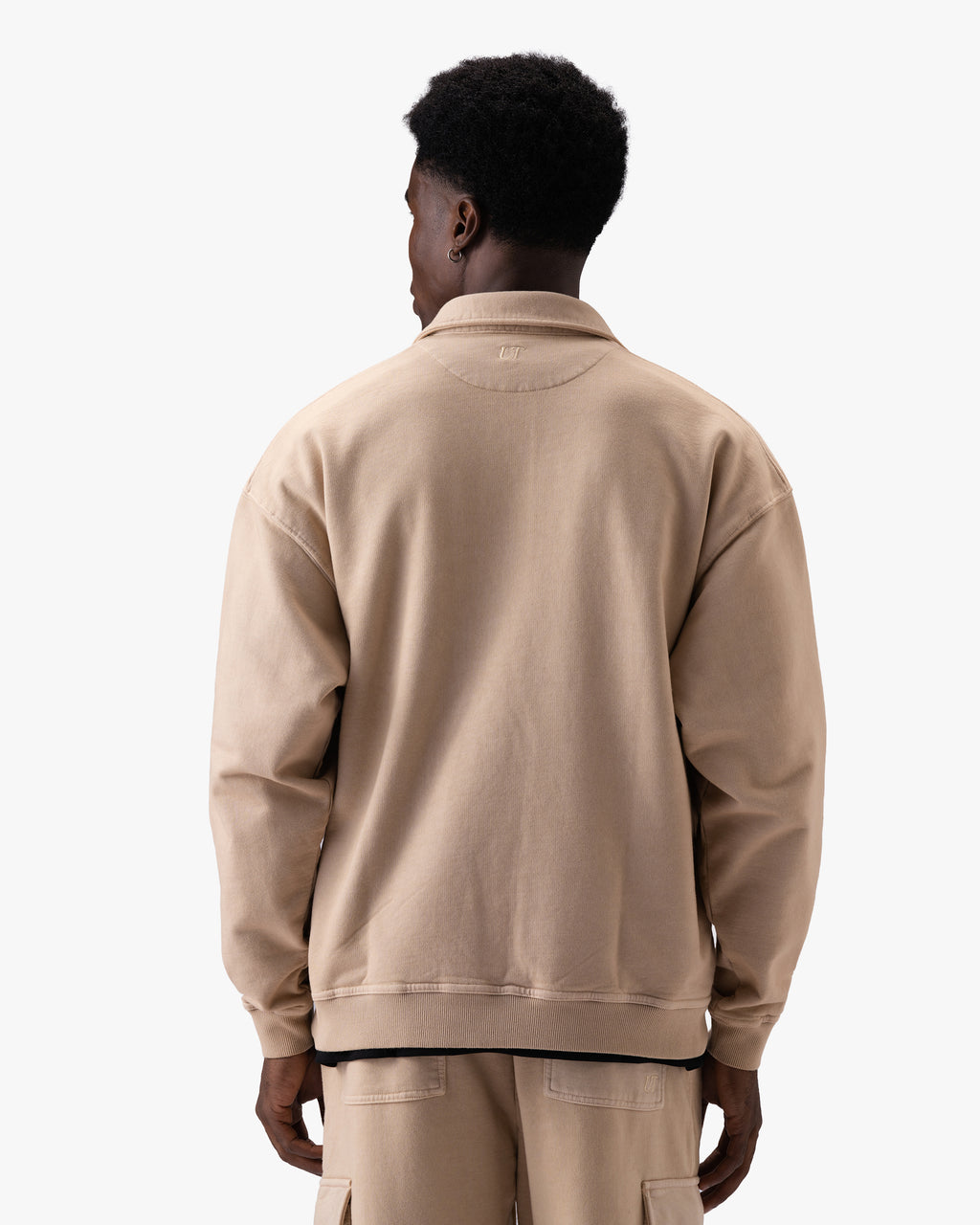 Untapped London Field Quarter Zip in Sandstone, heavyweight cotton quarter-zip top