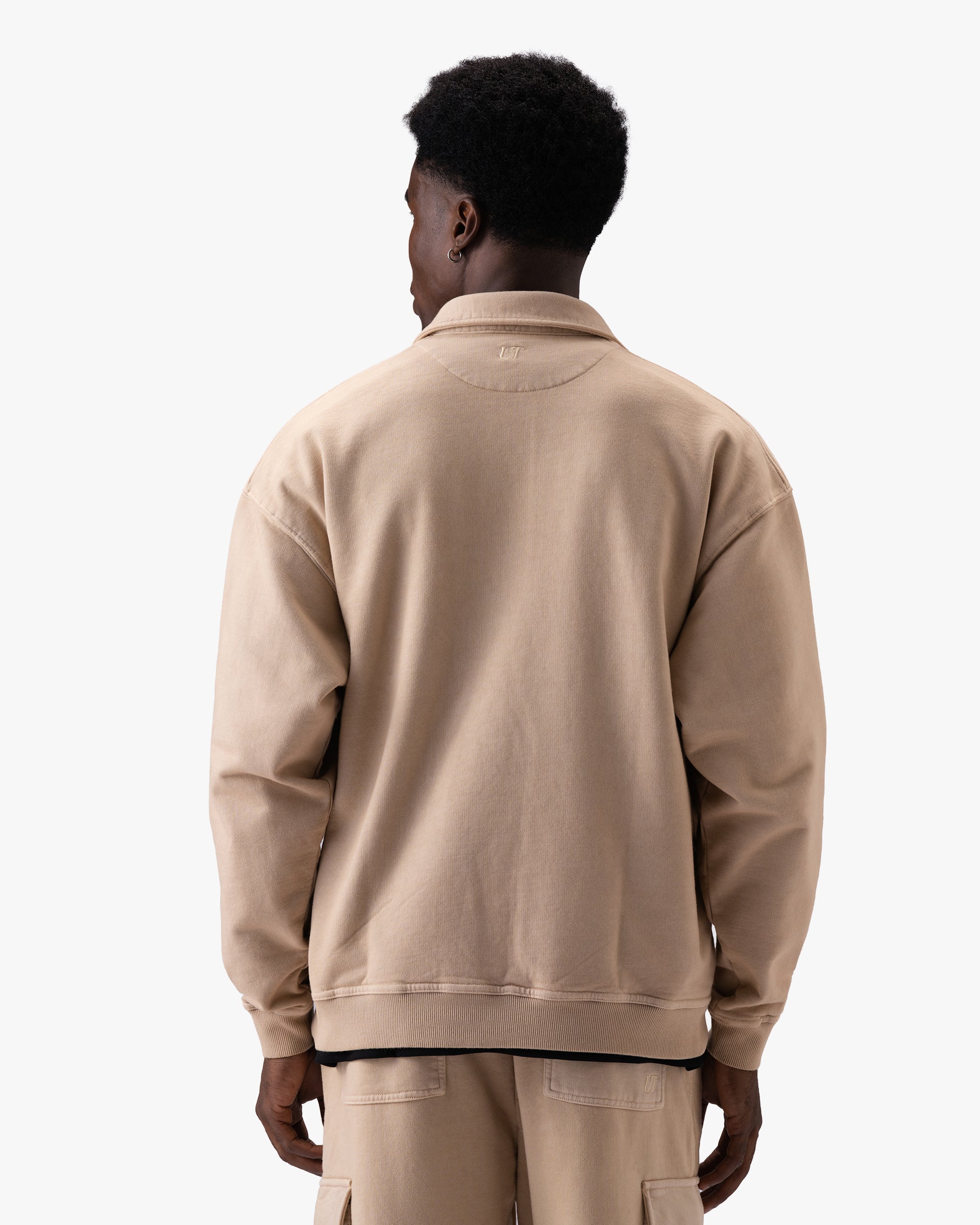 Untapped London Field Quarter Zip in Sandstone, heavyweight cotton quarter-zip top