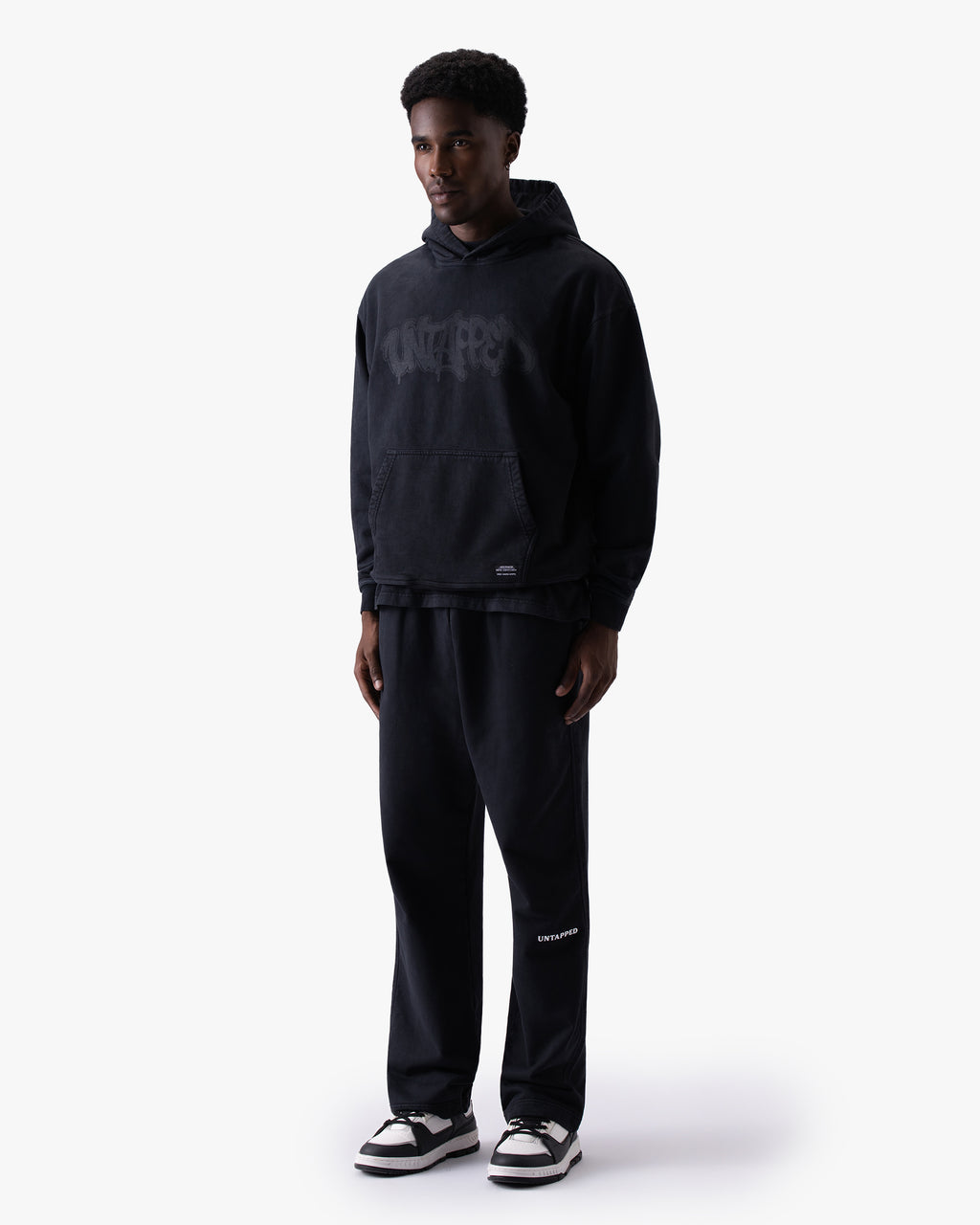 Untapped London Echo Hoodie in Washed Black, oversized heavyweight cotton hoodie
