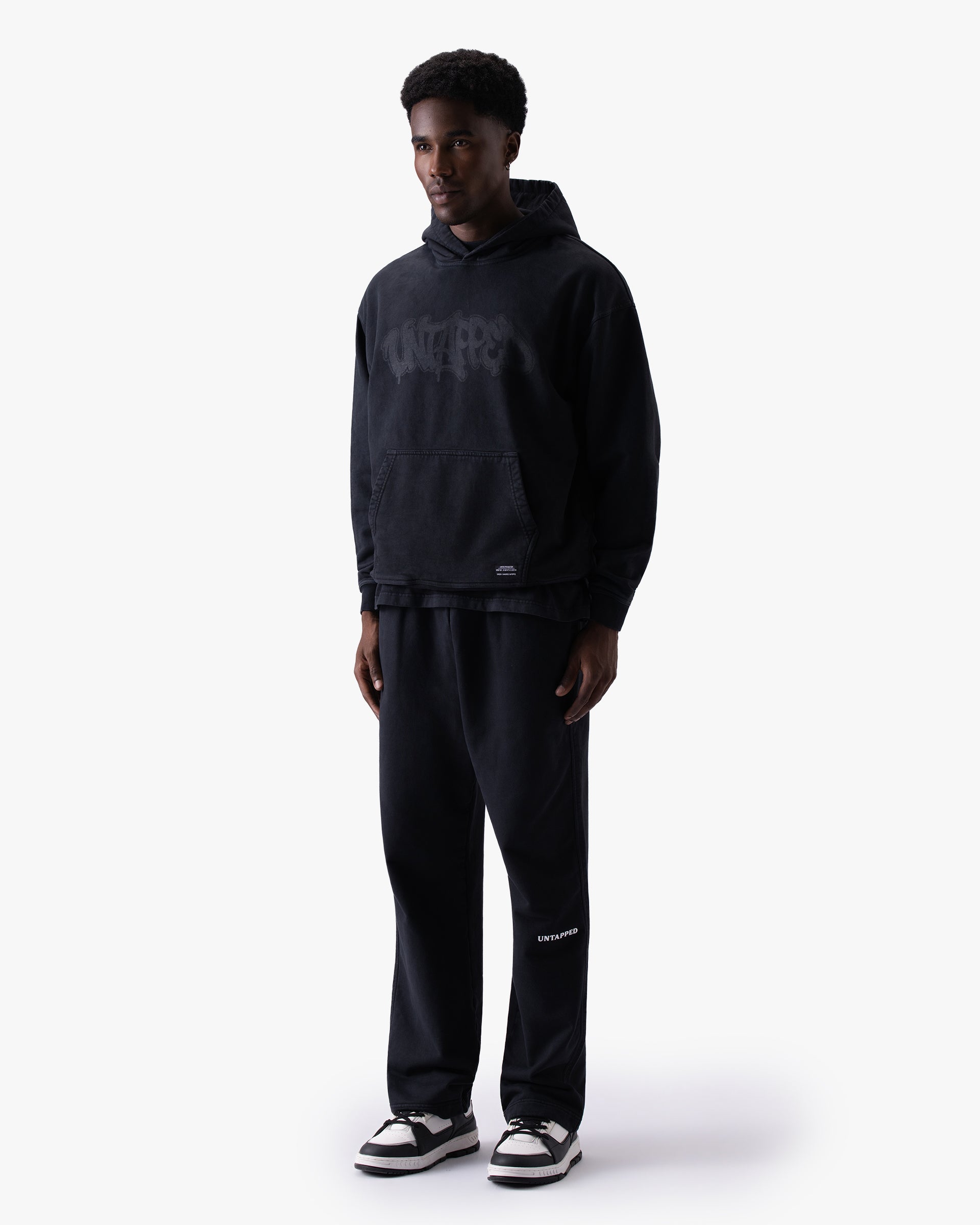 Untapped London Echo Hoodie in Washed Black, oversized heavyweight cotton hoodie
