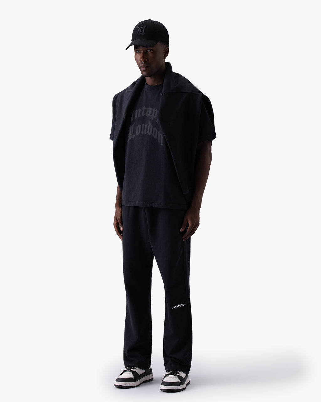 Untapped London Echo Tee in Carbon Black, heavyweight cotton t-shirt with spray-effect graphic