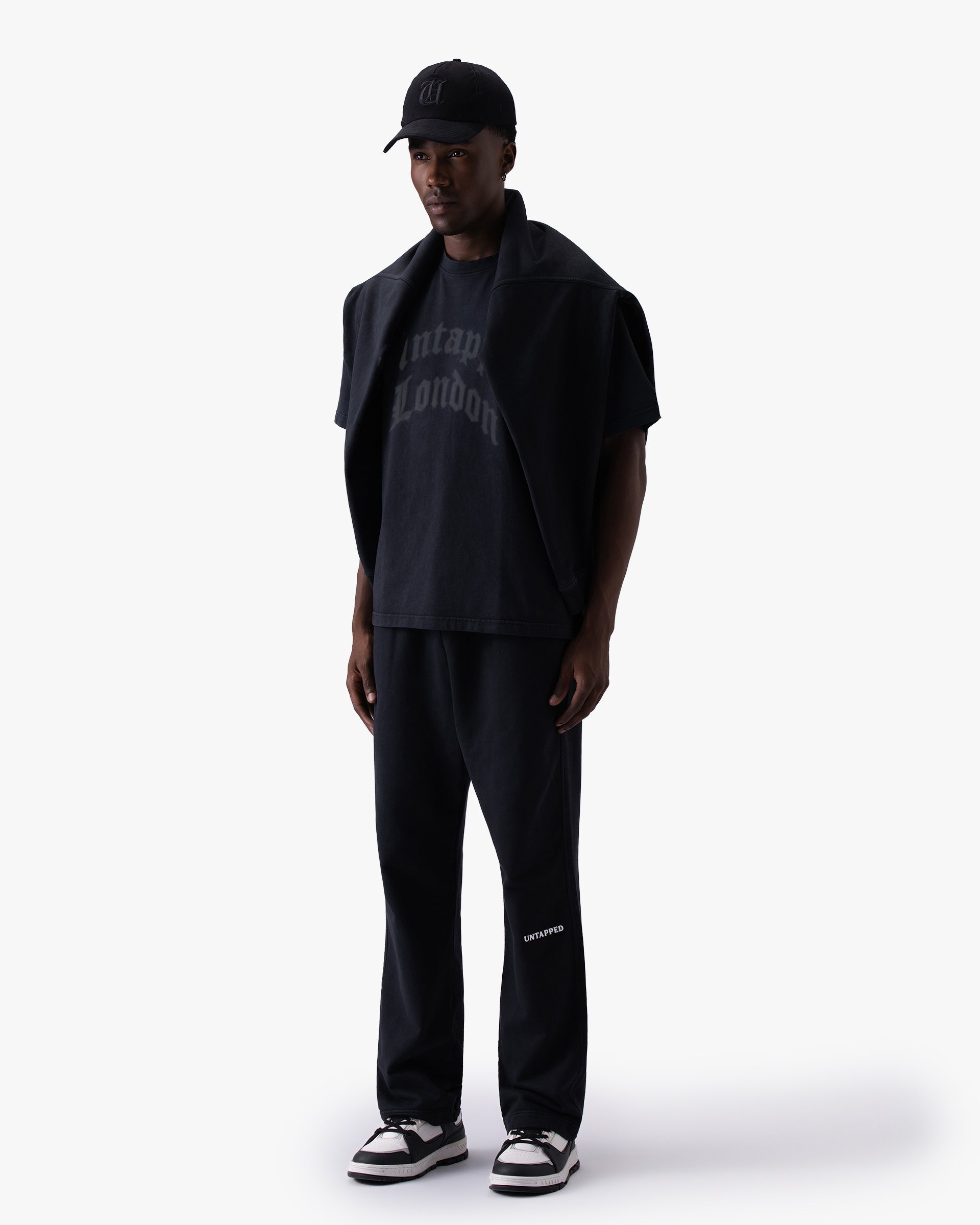 Untapped London Echo Tee in Carbon Black, heavyweight cotton t-shirt with spray-effect graphic