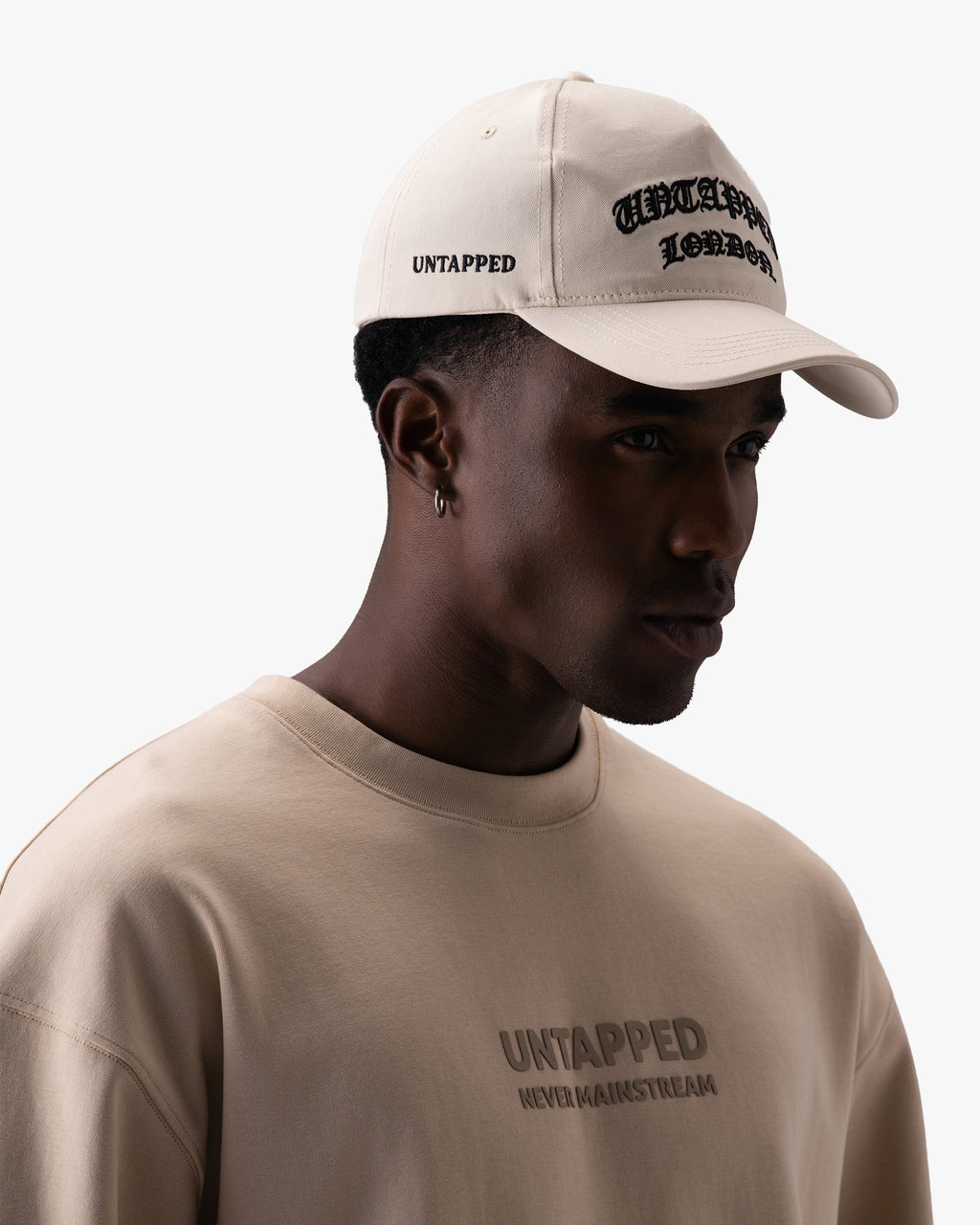 Untapped London Monogram Tee in Stone Beige, oversized heavyweight cotton t-shirt with HD print