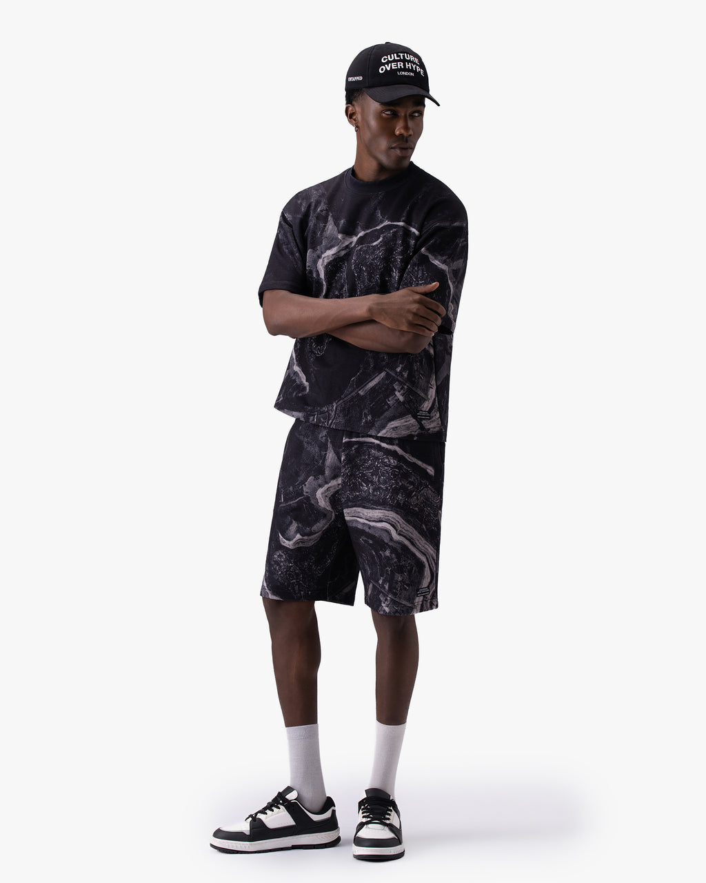 Untapped London Terrain Tee in Black Marble print, oversized heavyweight cotton t-shirt