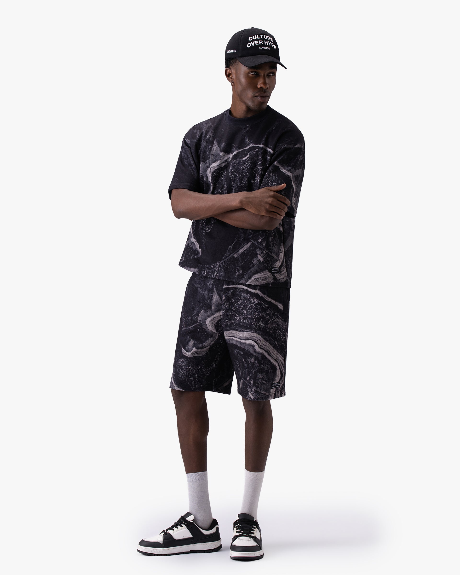 Untapped London Terrain Tee in Black Marble print, oversized heavyweight cotton t-shirt