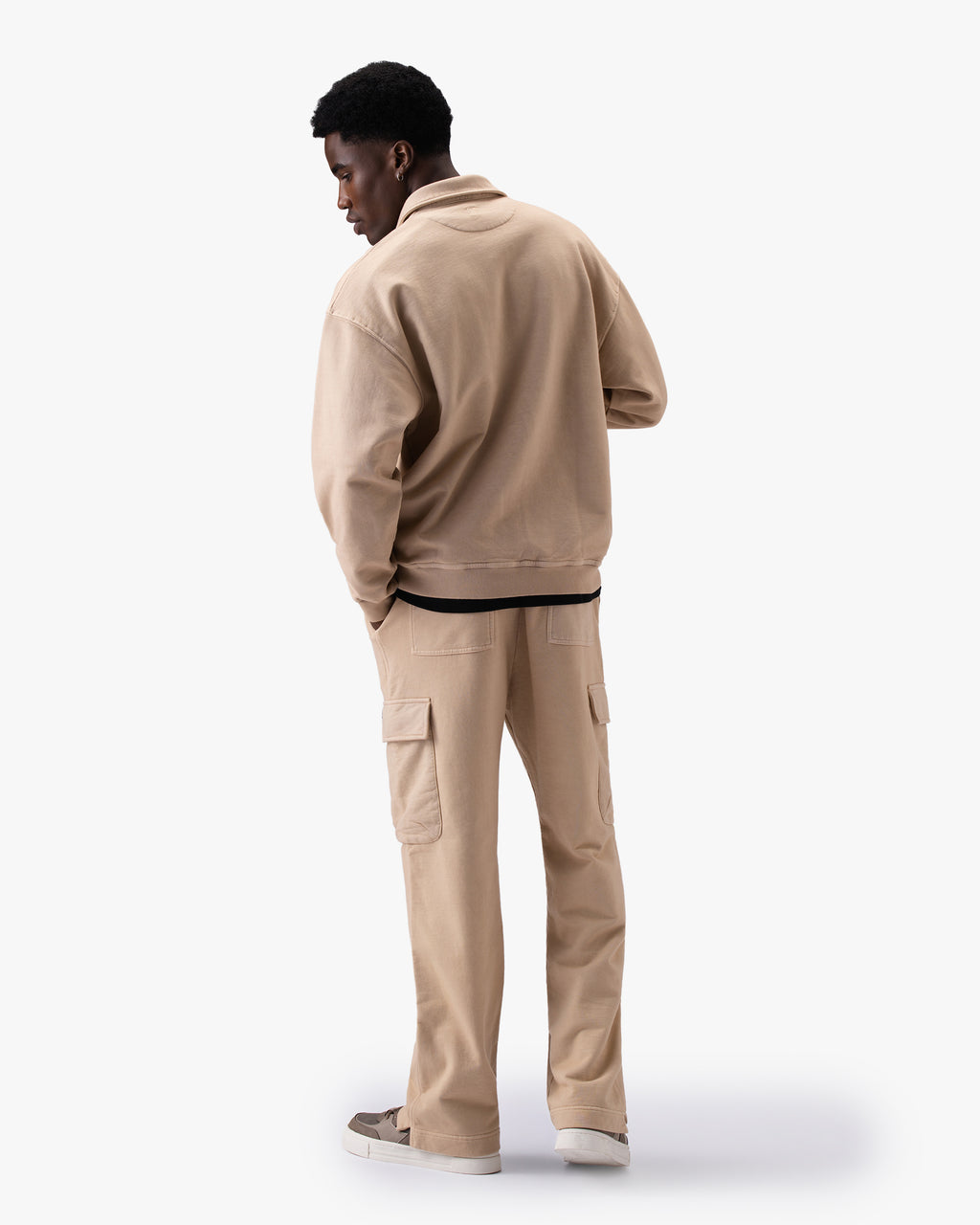 Untapped London Field Quarter Zip in Sandstone, heavyweight cotton quarter-zip top