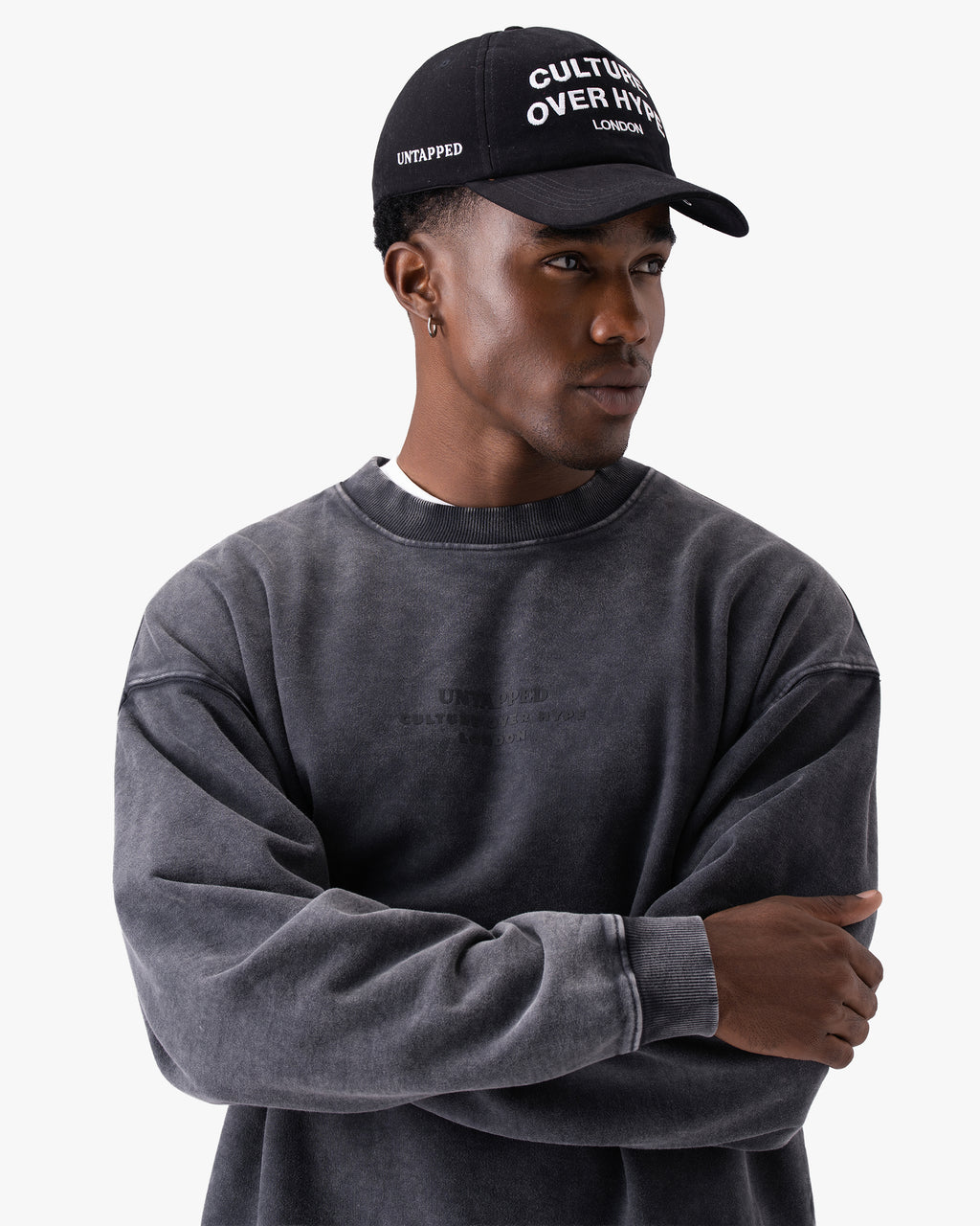 Untapped London Heritage Crew sweatshirt in Aged Charcoal, heavyweight loopback cotton
