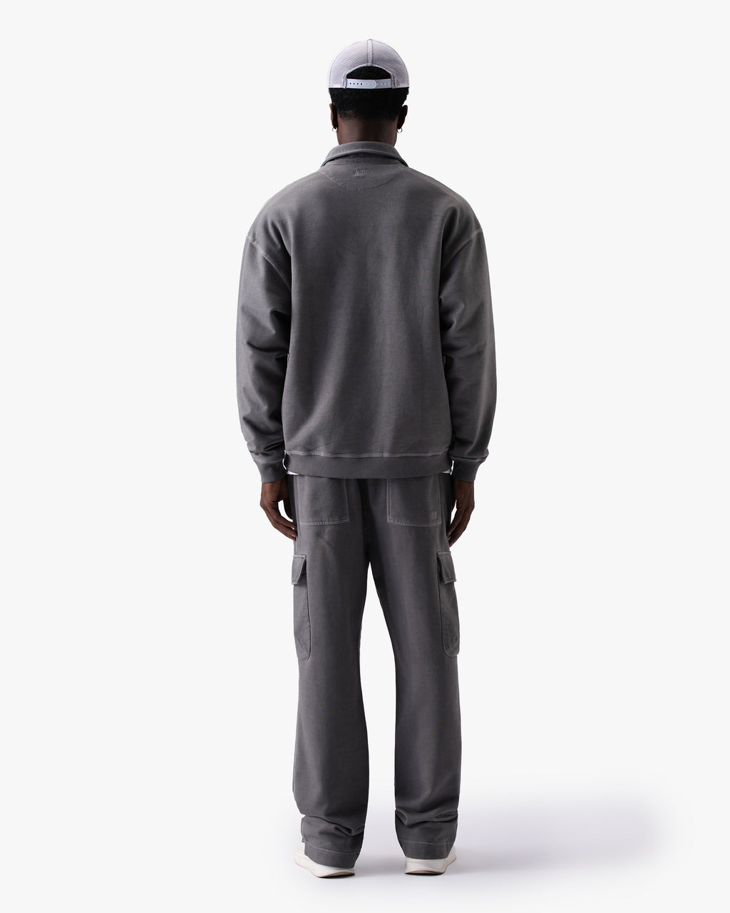 Untapped London Field Quarter Zip in Aged Grey, heavyweight cotton quarter-zip top