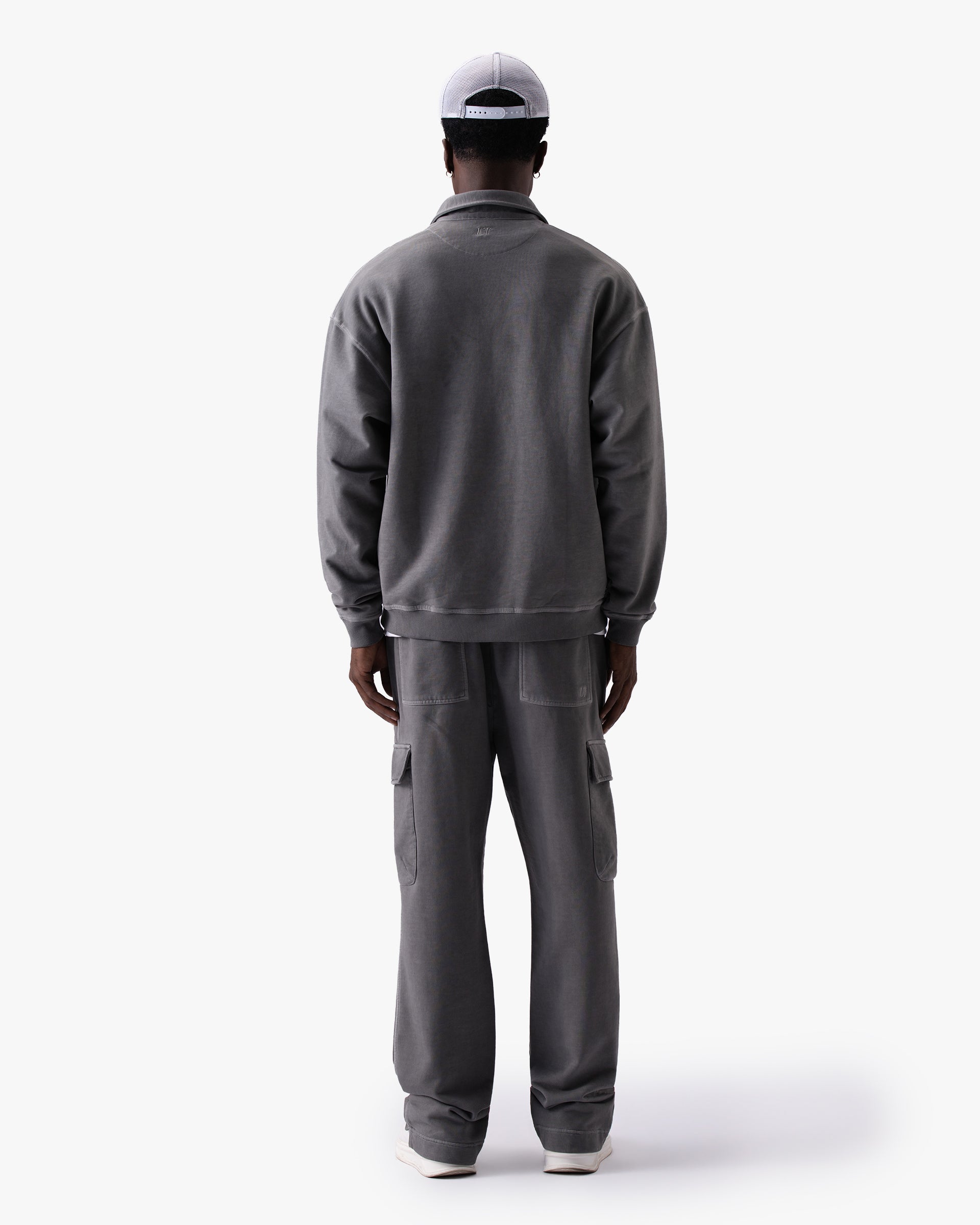 Untapped London Field Quarter Zip in Aged Grey, heavyweight cotton quarter-zip top