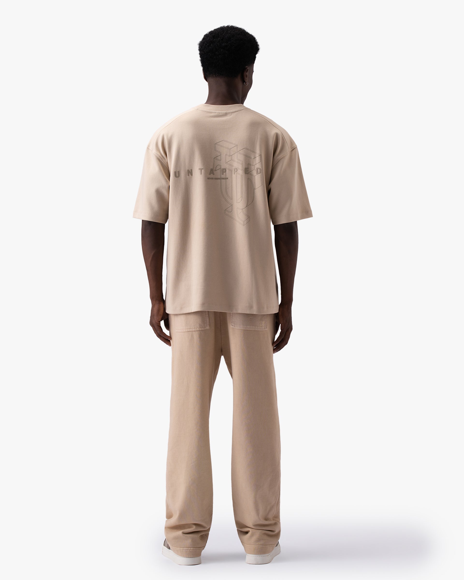 Untapped London Monogram Tee in Stone Beige, oversized heavyweight cotton t-shirt with HD print