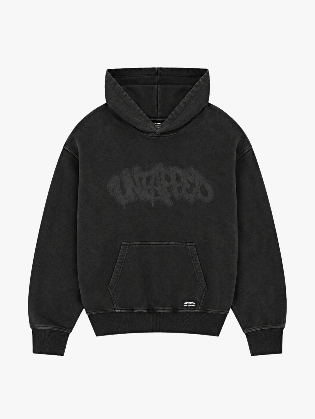 Untapped London Echo Hoodie in Washed Black, oversized heavyweight cotton hoodie