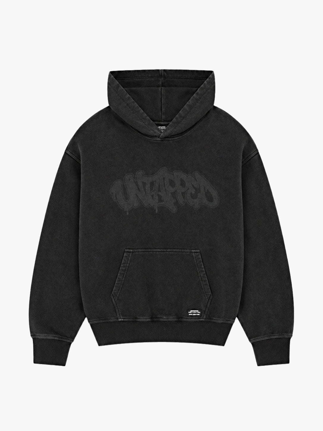 Untapped London Echo Hoodie in Washed Black, oversized heavyweight cotton hoodie