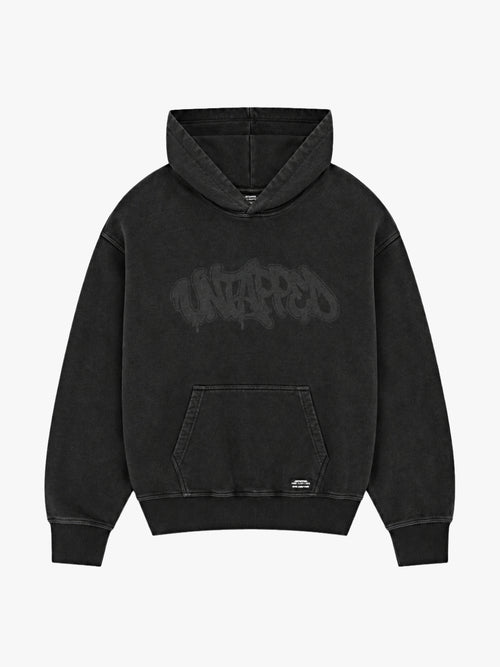 Untapped London Echo Hoodie in Washed Black, oversized heavyweight cotton hoodie