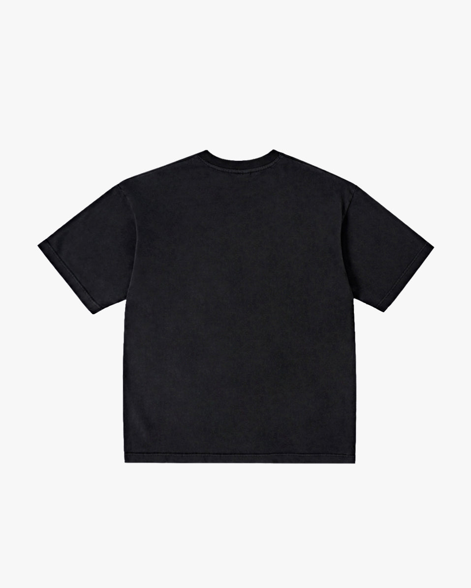 Untapped London Echo Tee in Carbon Black, heavyweight cotton t-shirt with spray-effect graphic