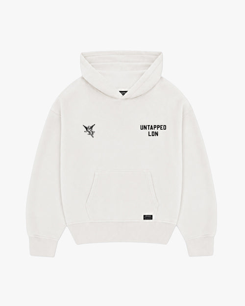 Untapped London Heritage Hoodie in Vintage White, oversized heavyweight cotton hoodie