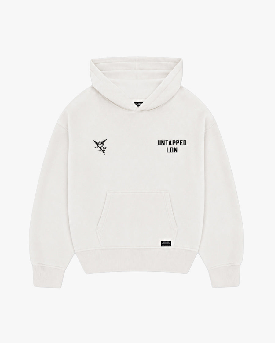 Untapped London Heritage Hoodie in Vintage White, oversized heavyweight cotton hoodie