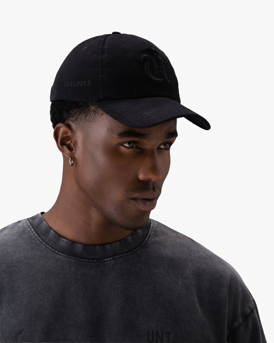 Untapped London UT Monogram Cap in Uniform Black, structured cotton twill cap